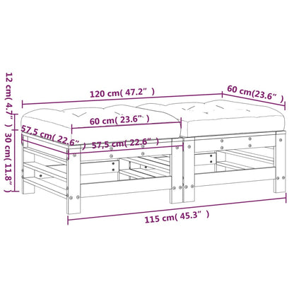 Apoios de pés p/ jardim c/ almofadões 2 pcs pinho maciço