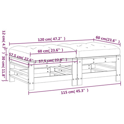 Apoios de pés p/ jardim c/ almofadões 2 pcs pinho maciço preto