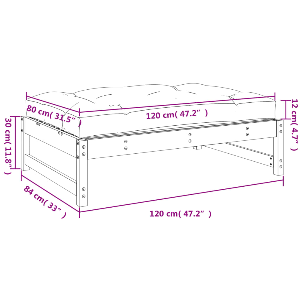 Apoio de pés para jardim 120x80 cm pinho maciço branco