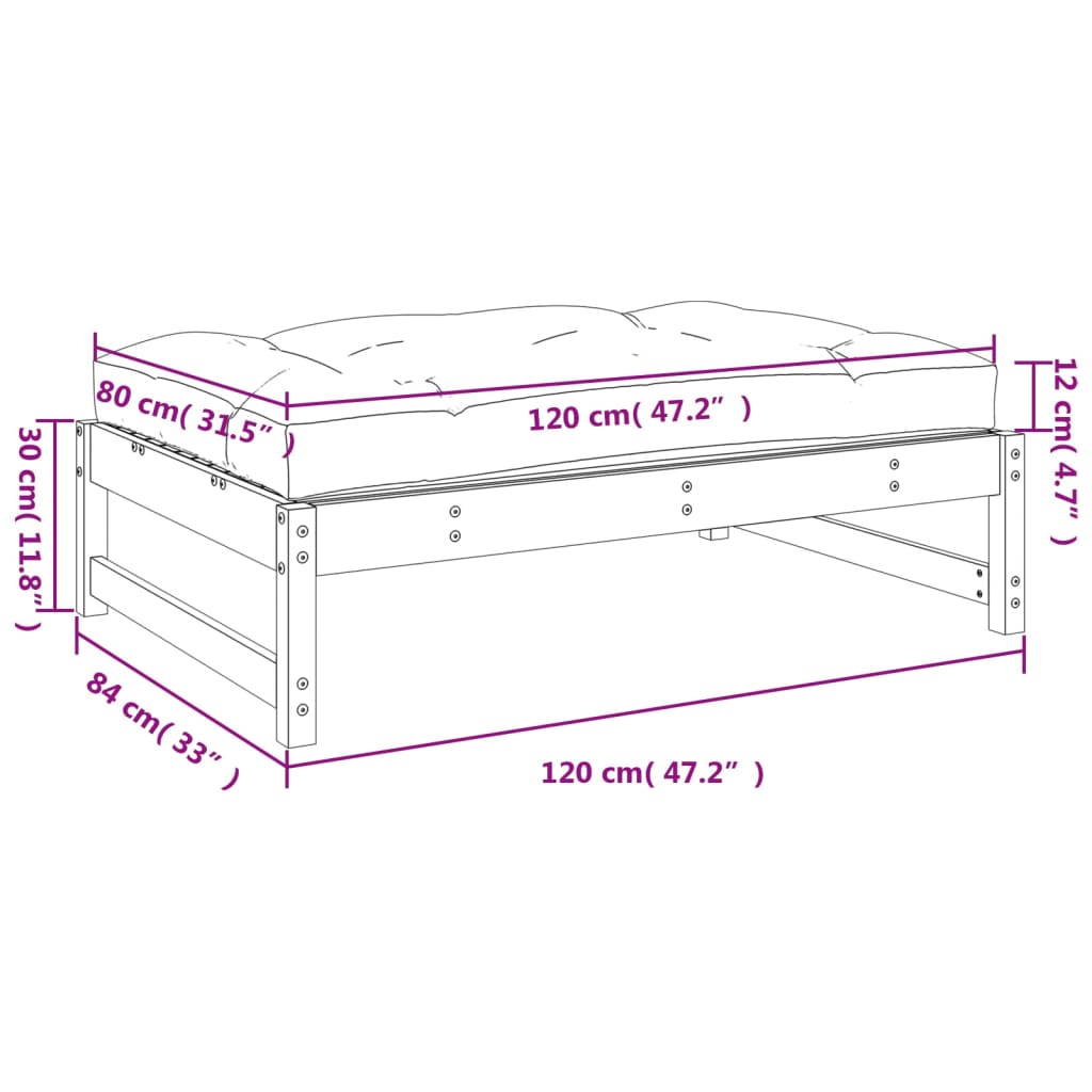 Apoio de pés para jardim 120x80 cm pinho maciço preto