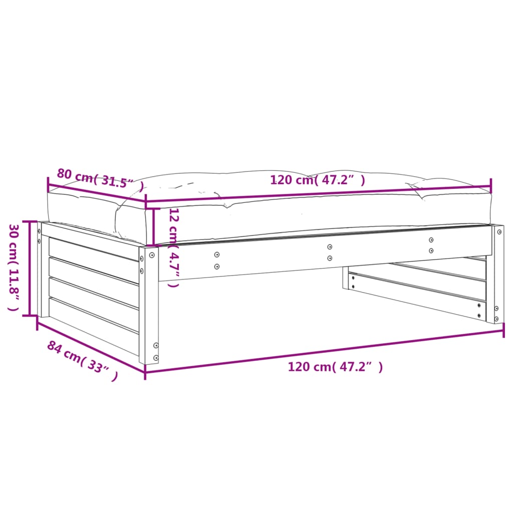 Apoio de pés para jardim 120x80 cm pinho maciço branco