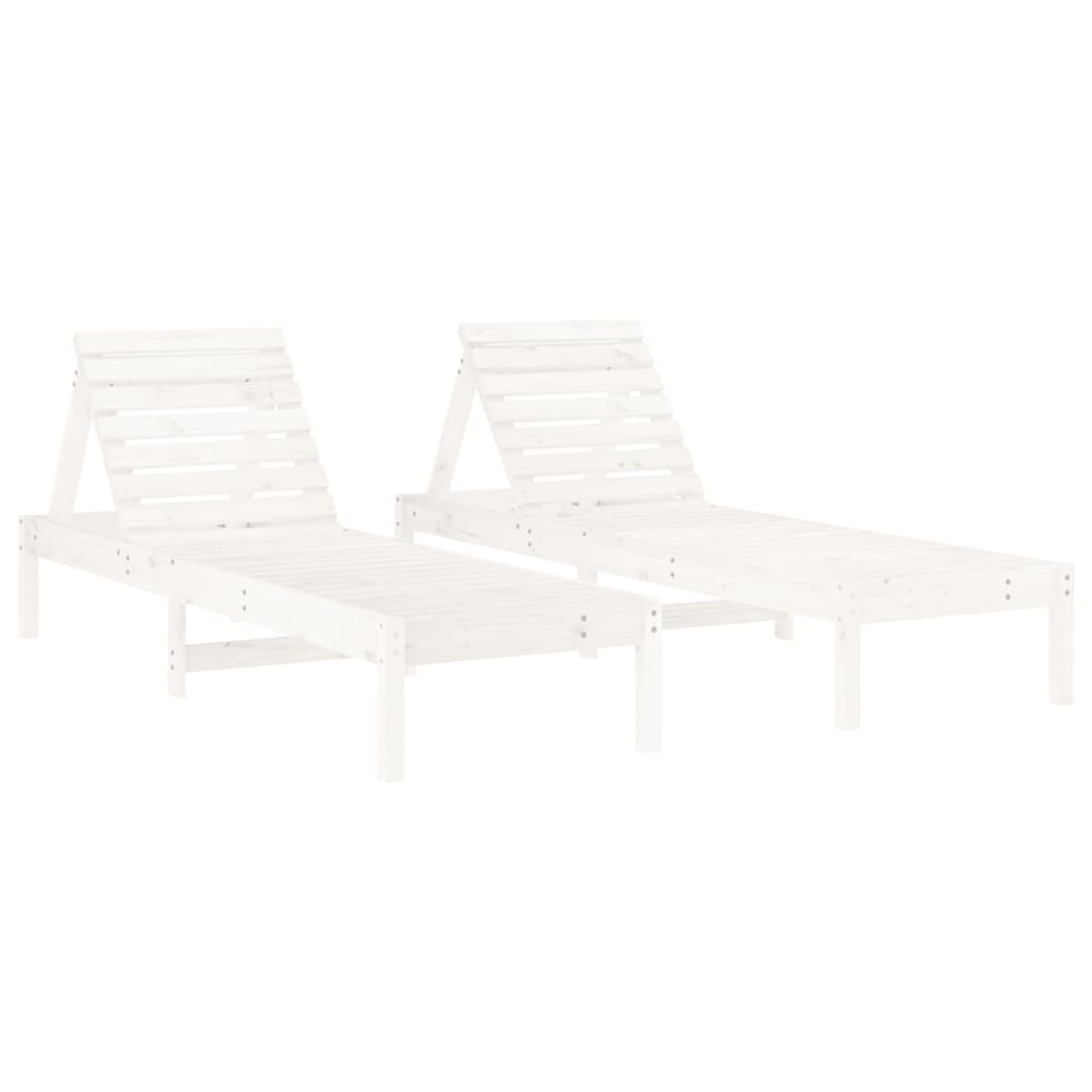 Espreguiçadeiras 2 pcs com mesa pinho maciço branco