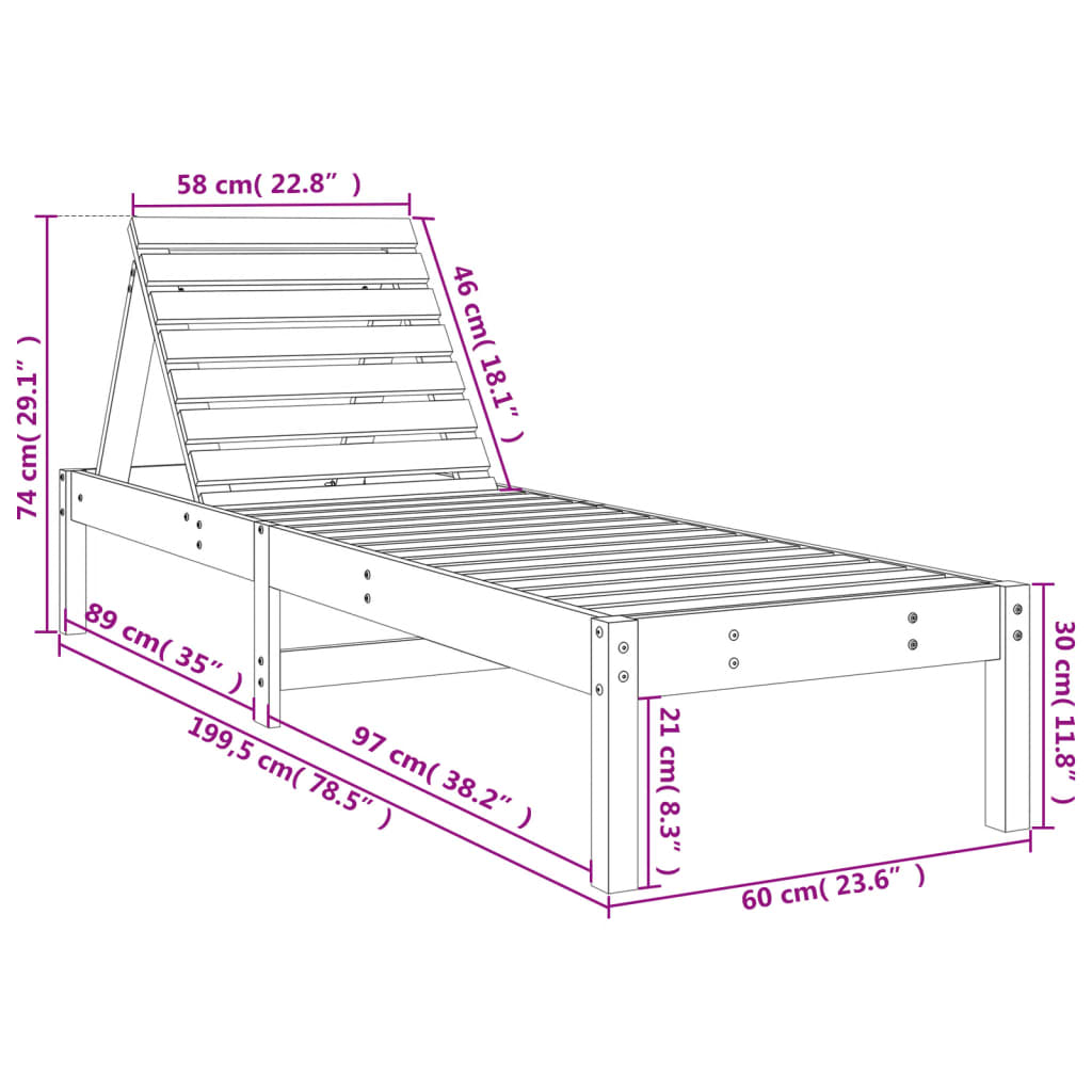 Espreguiçadeiras 2 pcs com mesa pinho maciço branco