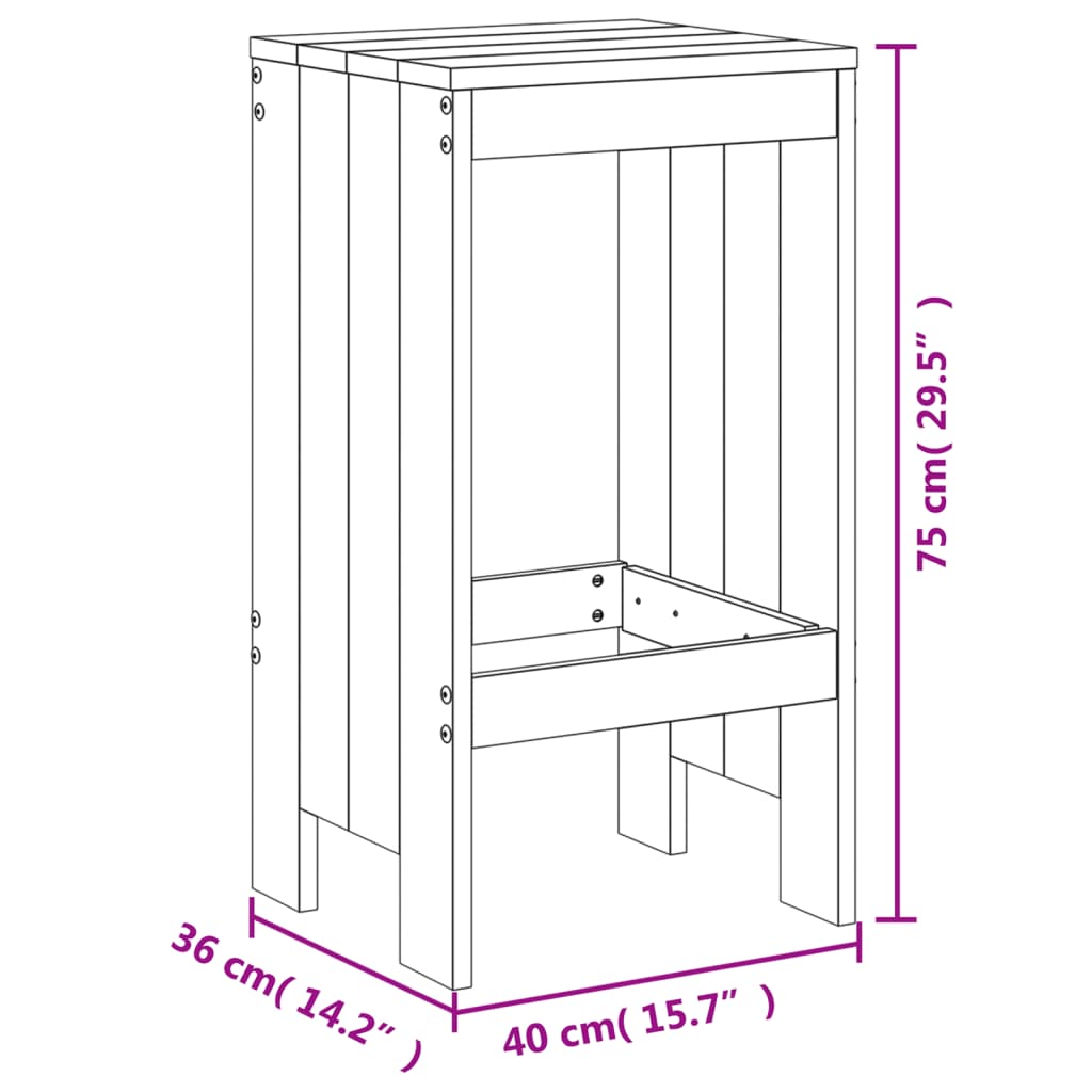 3 pcs conjunto de bar para jardim pinho maciço branco