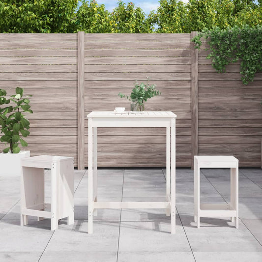 3 pcs conjunto de bar para jardim pinho maciço branco