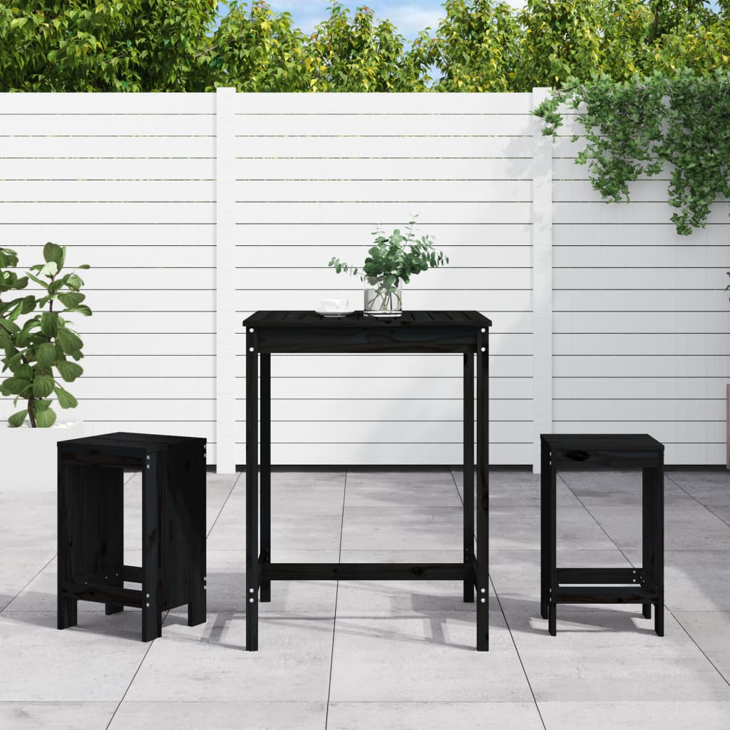 3 pcs conjunto de bar para jardim pinho maciço preto