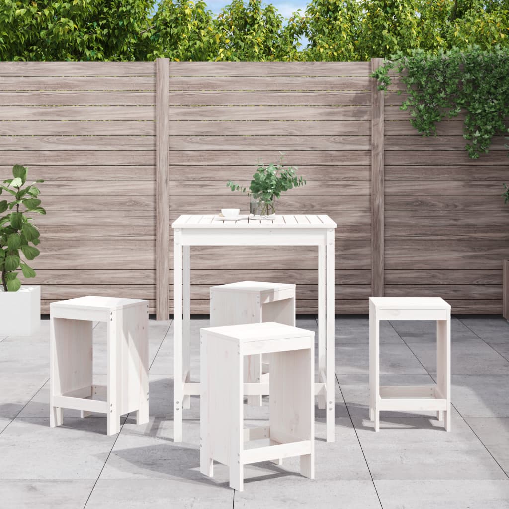 5 pcs conjunto de bar para jardim pinho maciço branco