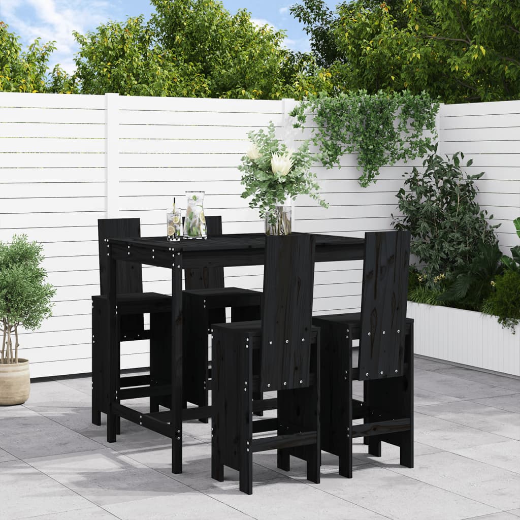 5 pcs conjunto de bar para jardim pinho maciço preto