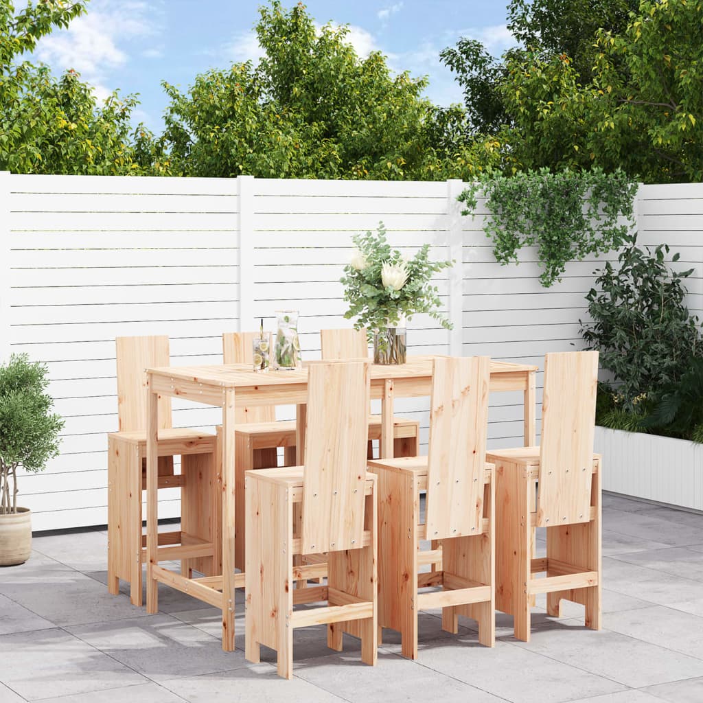 7 pcs conjunto de bar para jardim pinho maciço