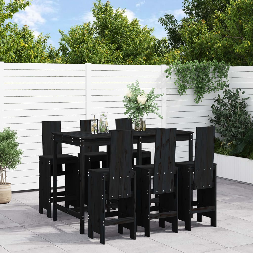 7 pcs conjunto de bar para jardim pinho maciço preto