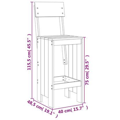 3 pcs conjunto de bar para jardim pinho maciço branco