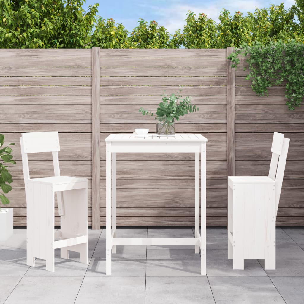 3 pcs conjunto de bar para jardim pinho maciço branco