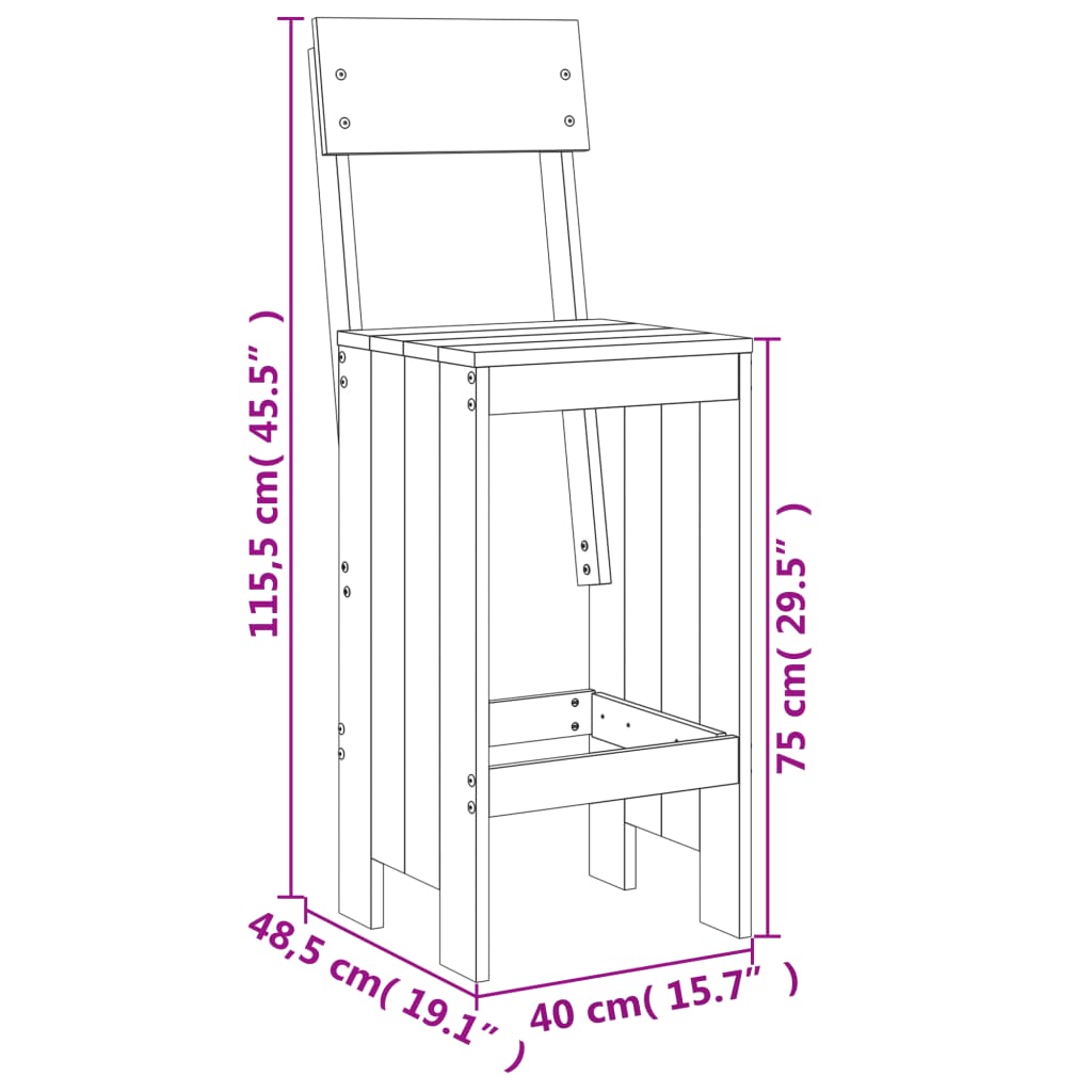 3 pcs conjunto de bar para jardim pinho maciço preto