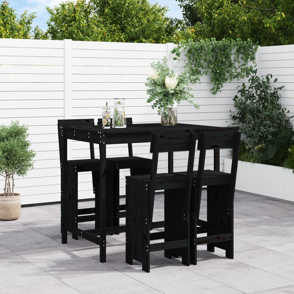 5 pcs conjunto de bar para jardim pinho maciço preto