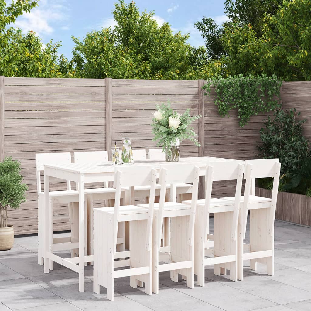 9 pcs conjunto de bar para jardim pinho maciço branco