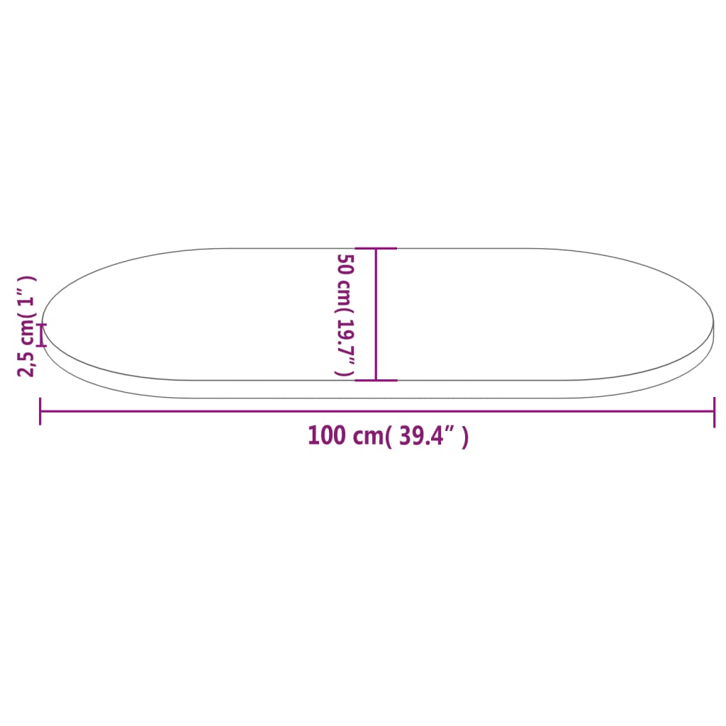 Tampo de mesa oval 100x50x2,5 cm madeira de pinho maciça