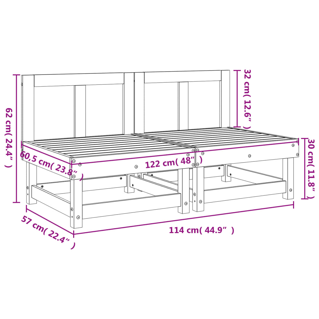 Sofás de centro para jardim 2 pcs madeira pinho maciça branco