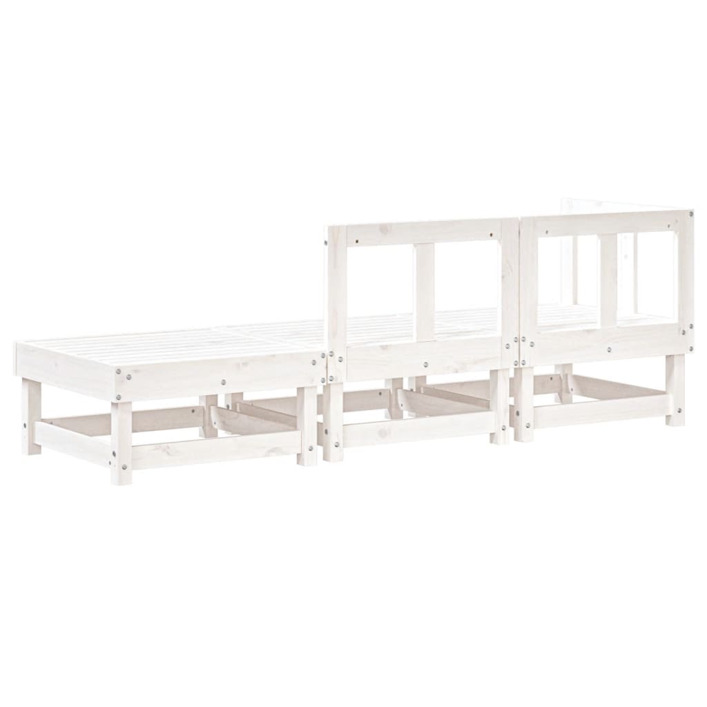 3 pcs conjunto lounge de jardim madeira de pinho maciça branco