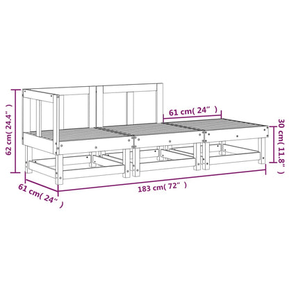 3 pcs conjunto lounge de jardim madeira de pinho maciça branco