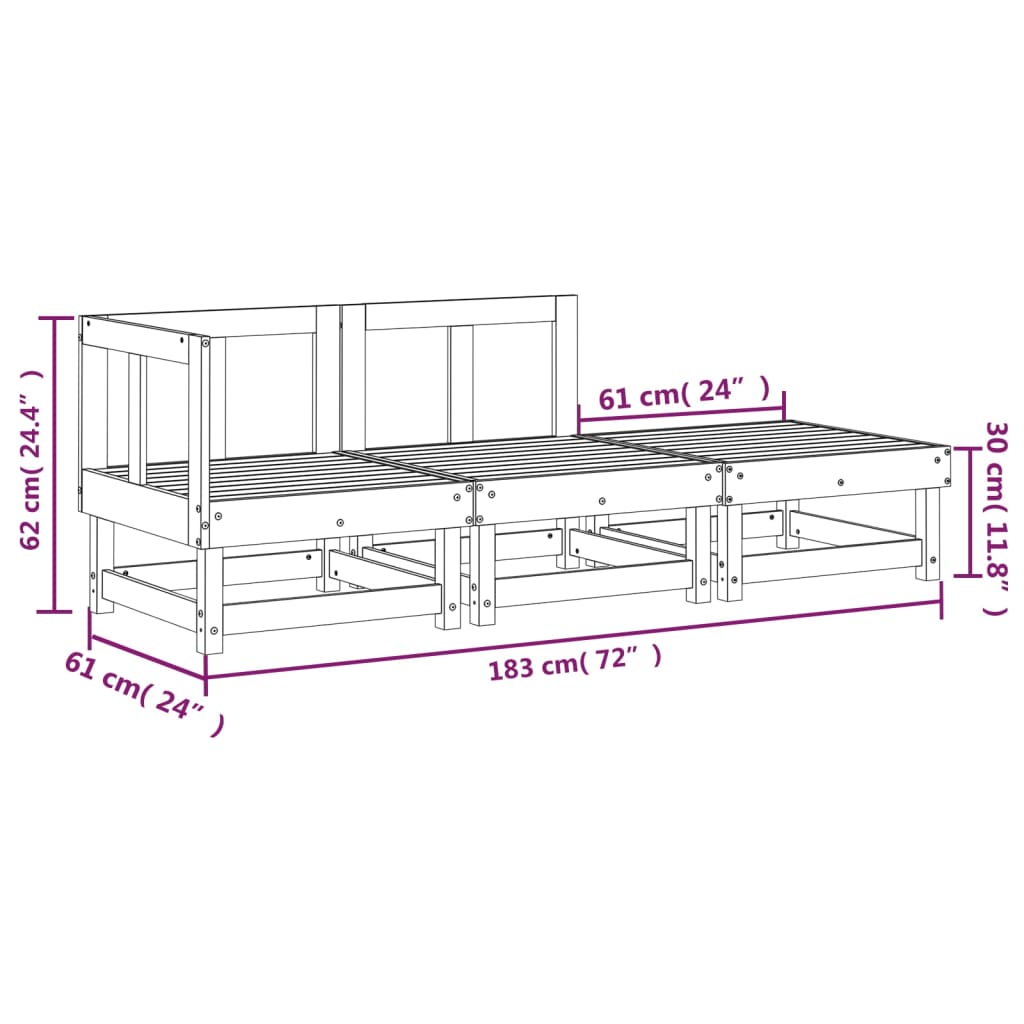 3 pcs conjunto lounge de jardim madeira de pinho maciça cinza