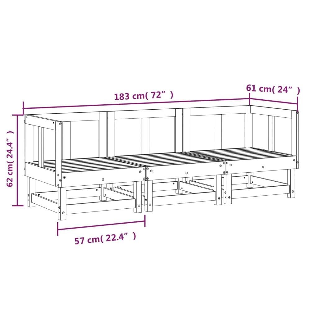 3 pcs conjunto lounge de jardim madeira de pinho maciça