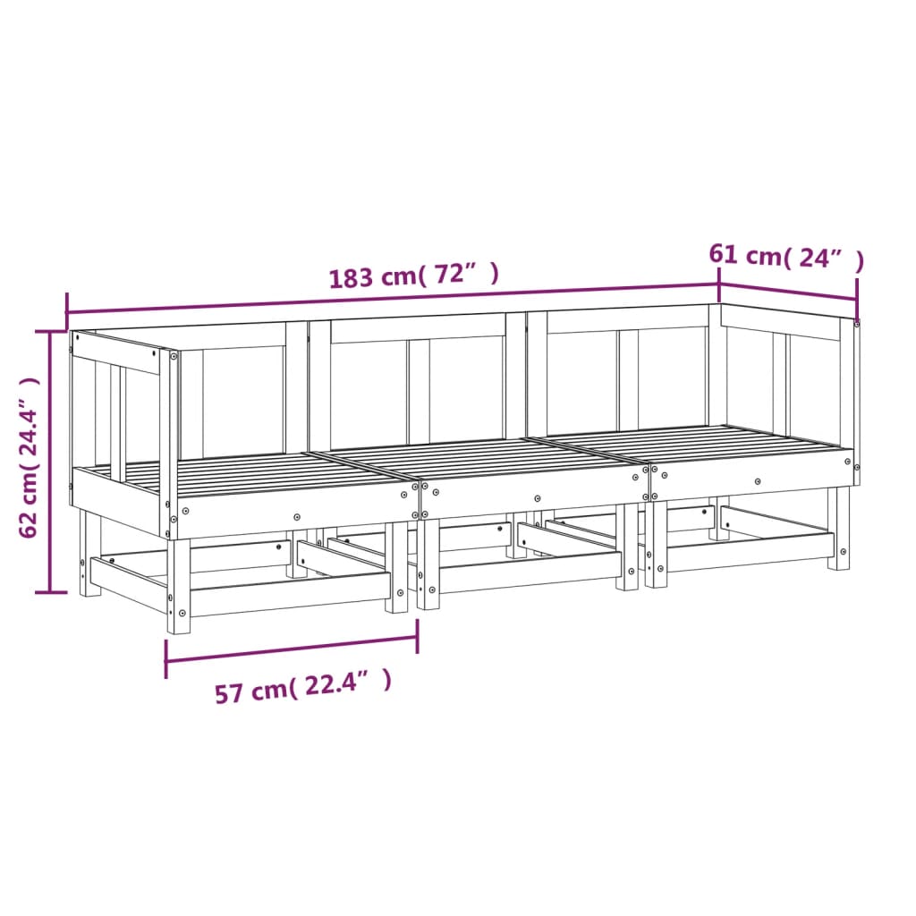 3 pcs conjunto lounge de jardim madeira de pinho impregnada