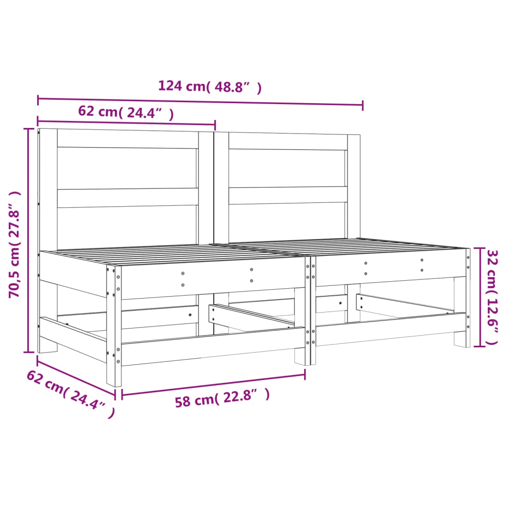 Sofás de centro para jardim 2 pcs pinho maciço castanho-mel