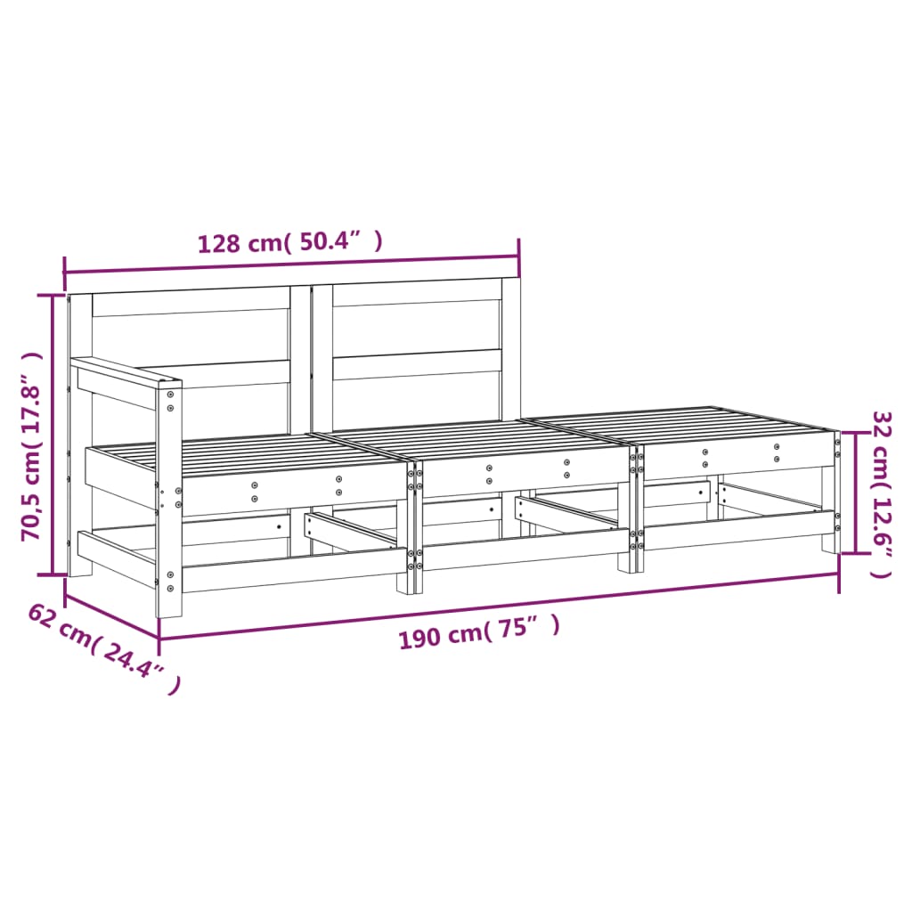 3 pcs conjunto lounge de jardim madeira de pinho maciça cinza