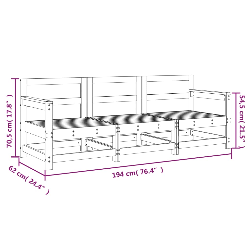 3 pcs conjunto lounge de jardim madeira de pinho maciça preto