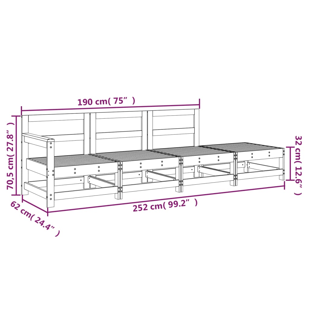 4 pcs conjunto lounge de jardim madeira de pinho maciça branco