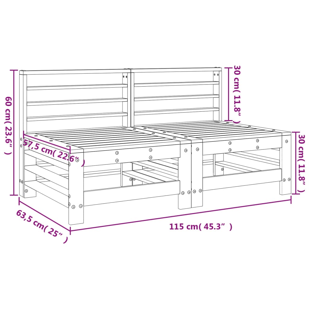 Sofás de centro para jardim 2 pcs madeira pinho maciça branco