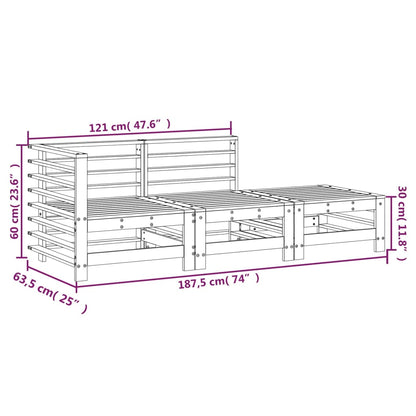 3 pcs conjunto lounge de jardim madeira de pinho maciça