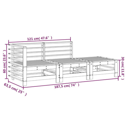 3 pcs conjunto lounge de jardim madeira de pinho maciça cinza