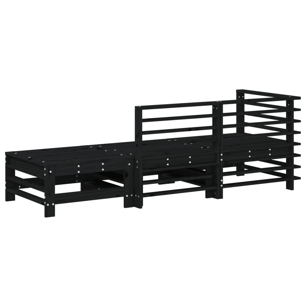 3 pcs conjunto lounge de jardim madeira de pinho maciça preto