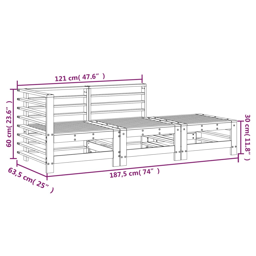 3 pcs conjunto lounge de jardim madeira de douglas maciça