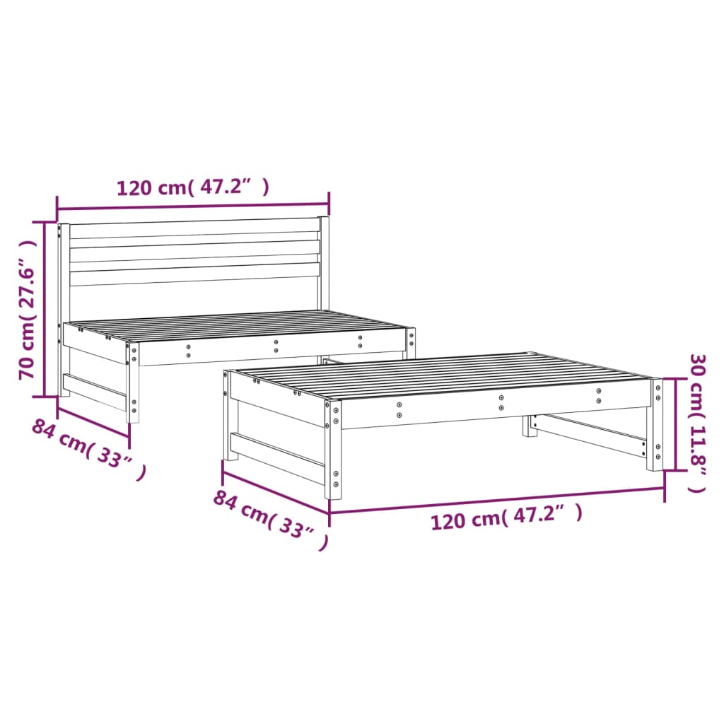 2 pcs conjunto lounge de jardim madeira de pinho maciça