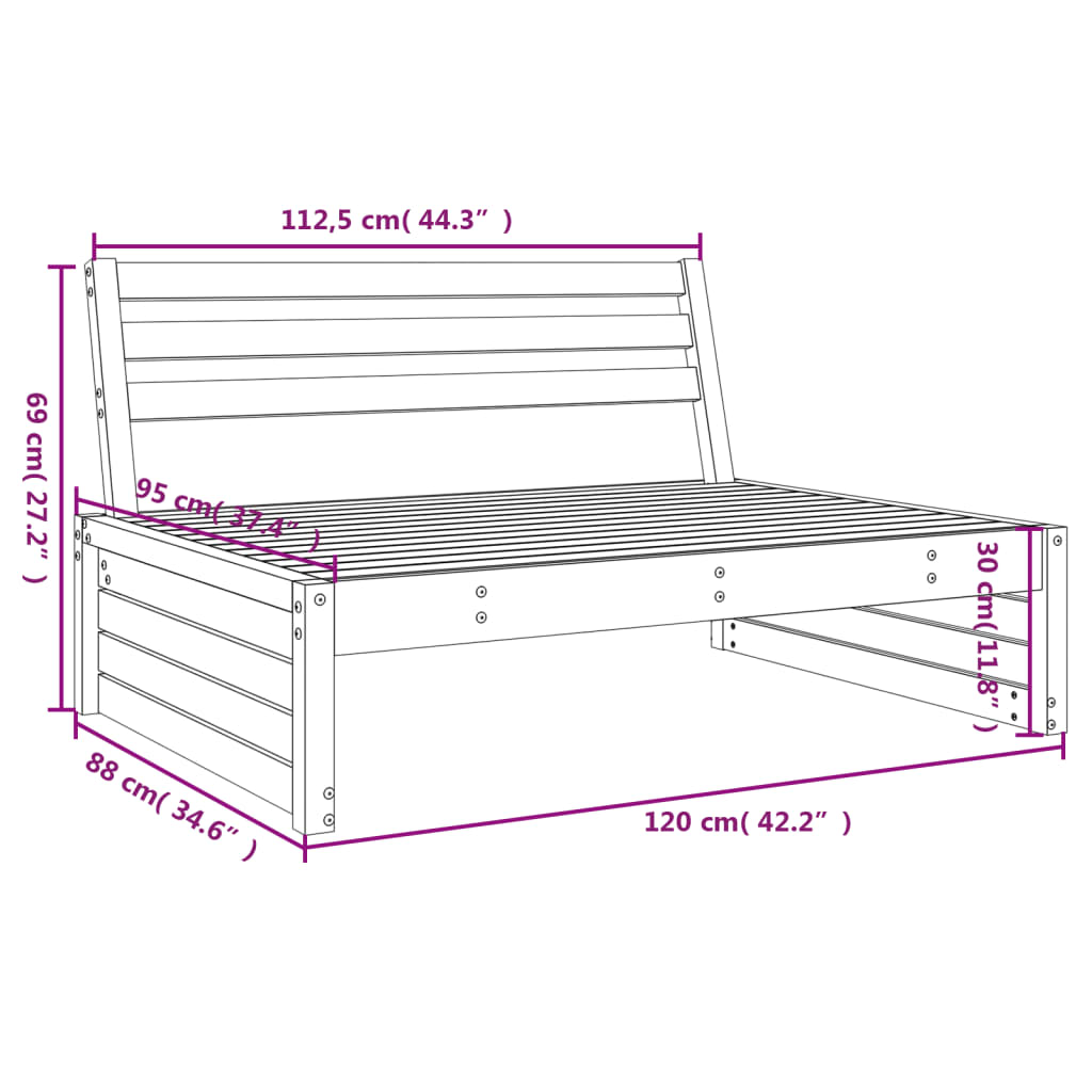 Sofá de centro para jardim 120x80 cm pinho maciço branco