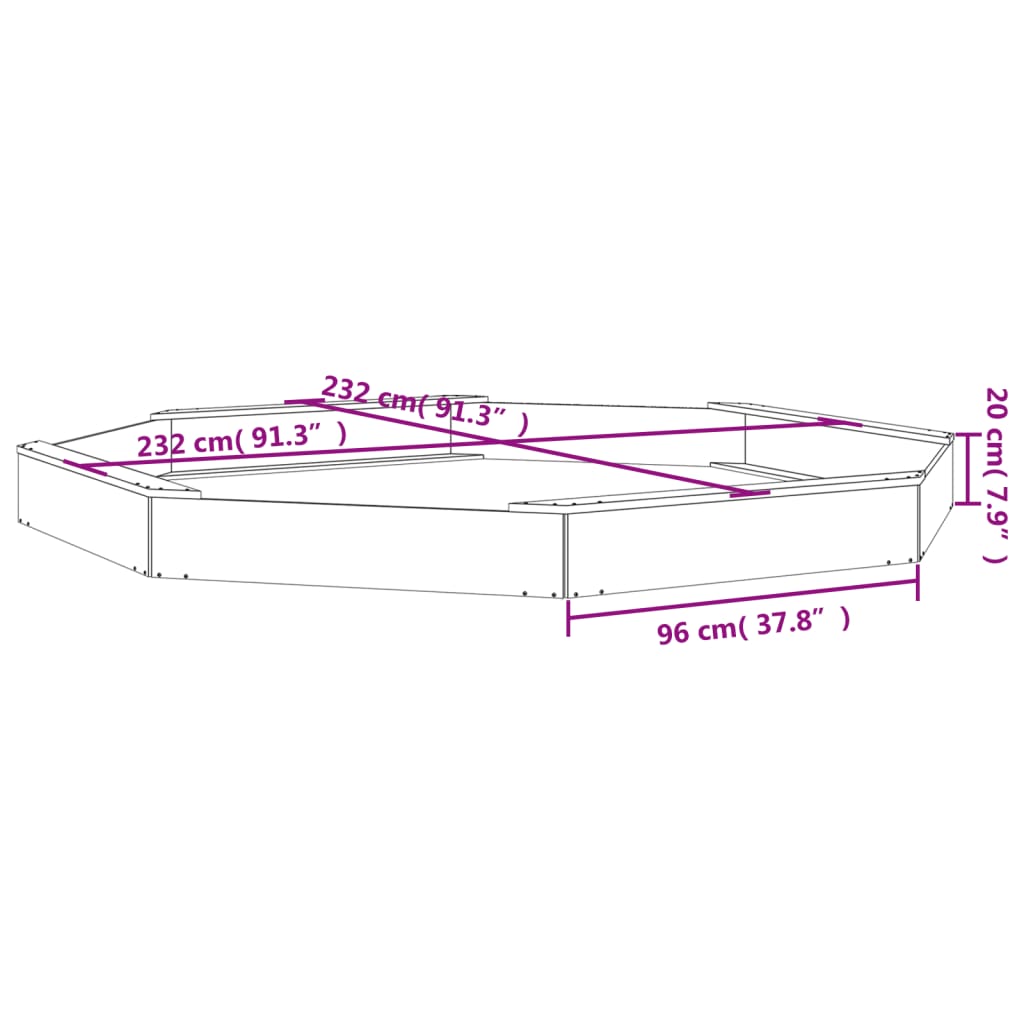 Caixa de areia octogonal com assentos pinho maciço branco