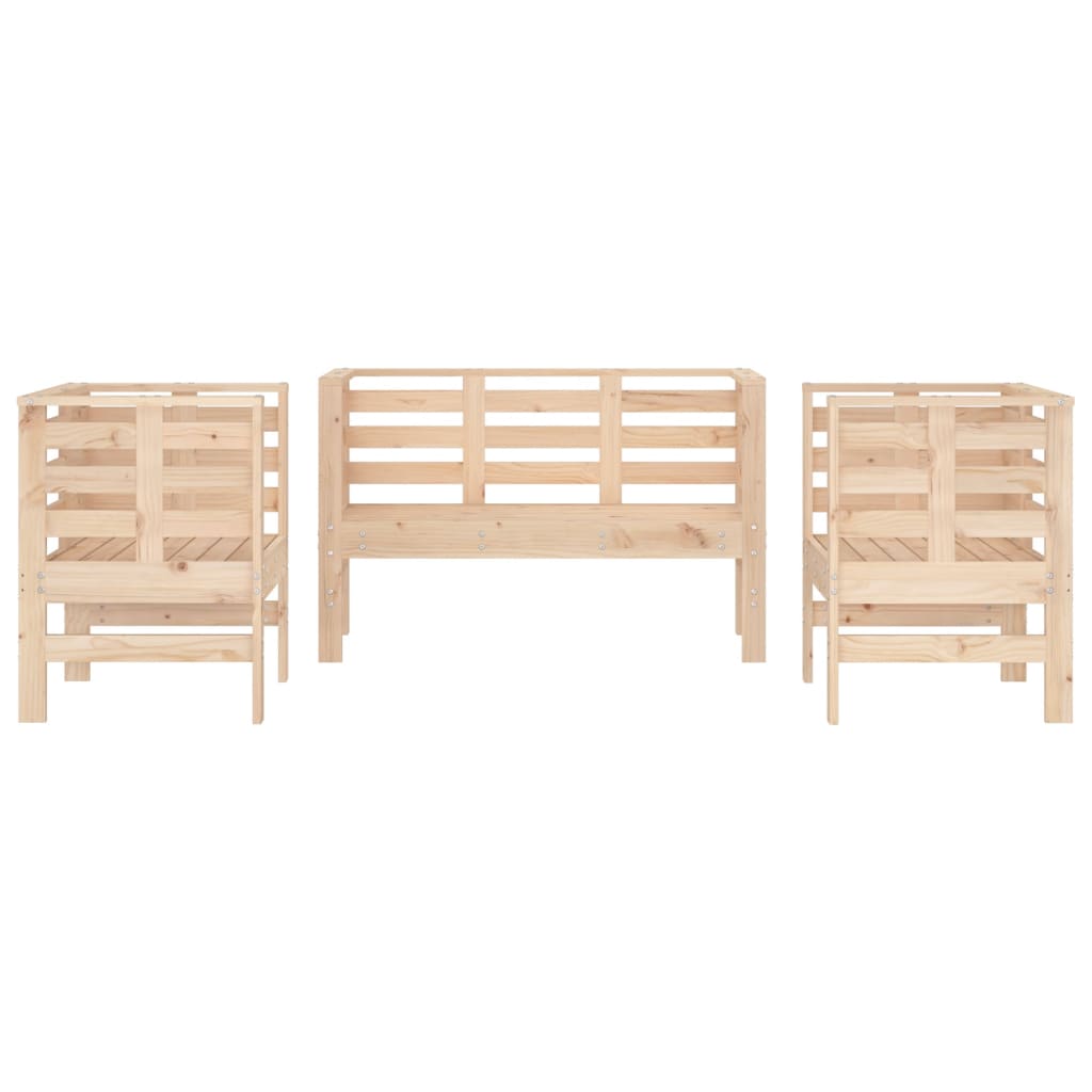 3 pcs conjunto lounge de jardim madeira de pinho maciça