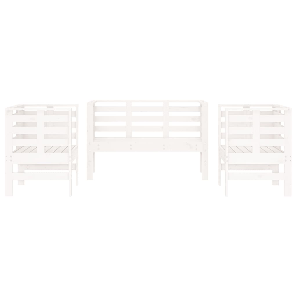 3 pcs conjunto lounge de jardim madeira de pinho maciça branco