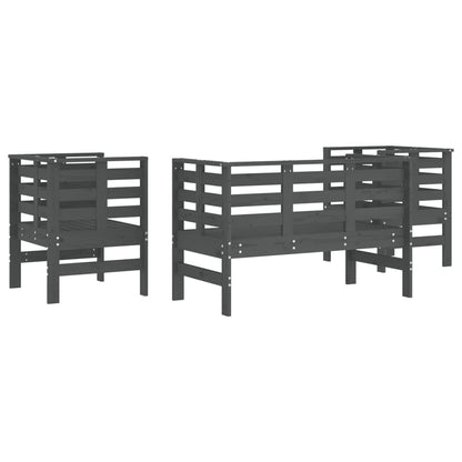 3 pcs conjunto lounge de jardim madeira de pinho maciça cinza