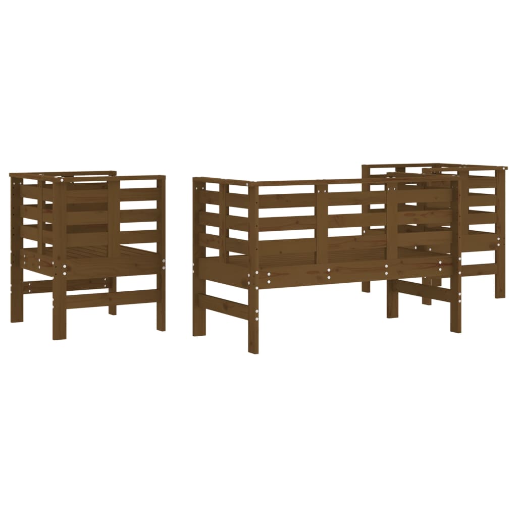 3 pcs conjunto lounge jardim madeira pinho maciça castanho-mel