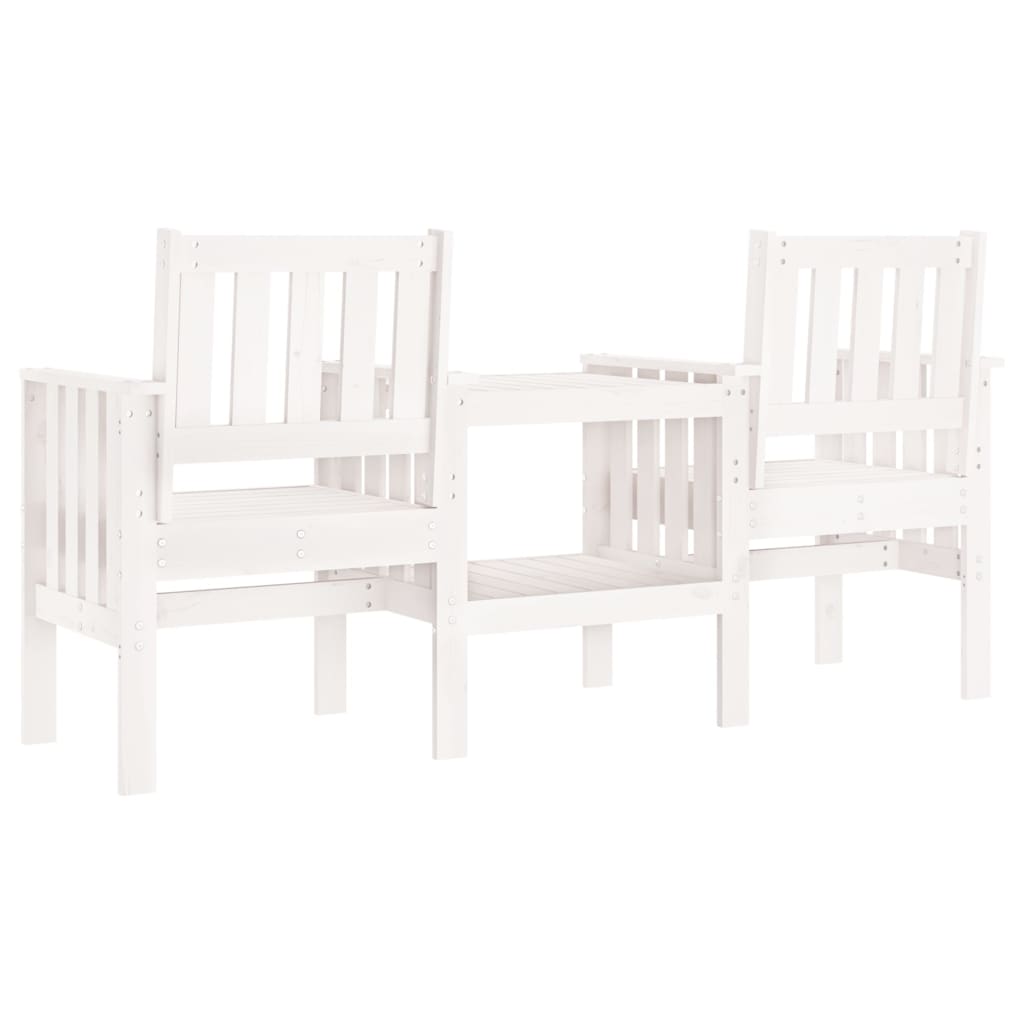 Banco de jardim 2 lugares com mesa pinho maciço branco