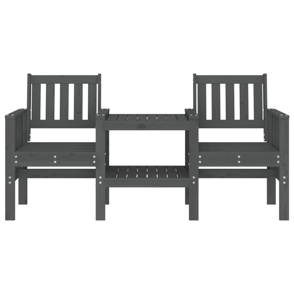 Banco de jardim 2 lugares com mesa pinho maciço cinzento