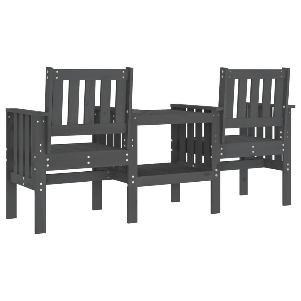 Banco de jardim 2 lugares com mesa pinho maciço cinzento