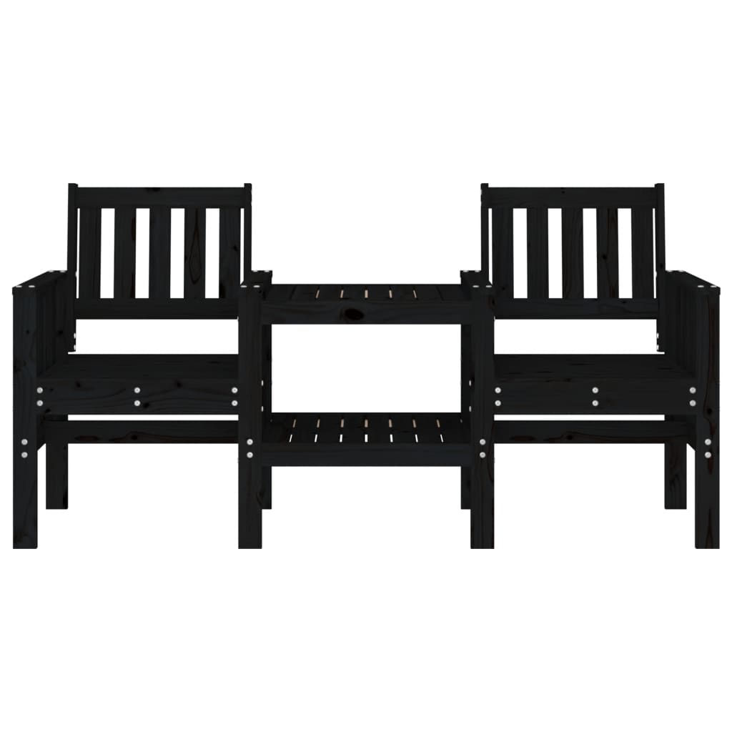 Banco de jardim 2 lugares com mesa pinho maciço preto