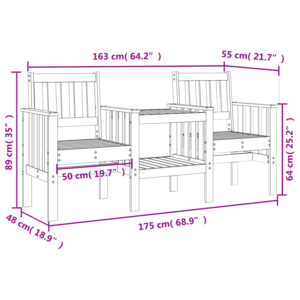 Banco de jardim 2 lugares com mesa pinho maciço preto