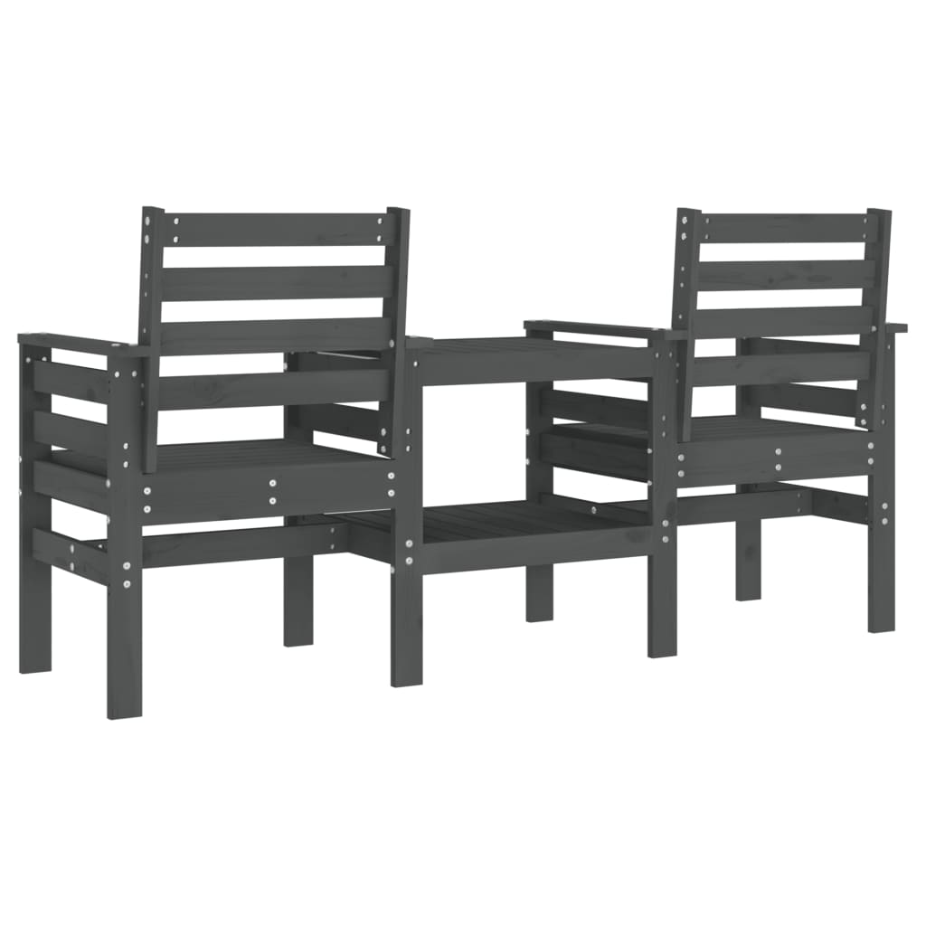 Banco de jardim 2 lugares com mesa pinho maciço cinzento