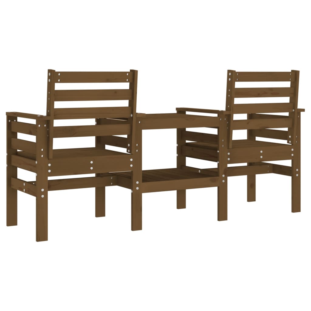 Banco de jardim 2 lugares com mesa pinho maciço castanho-mel