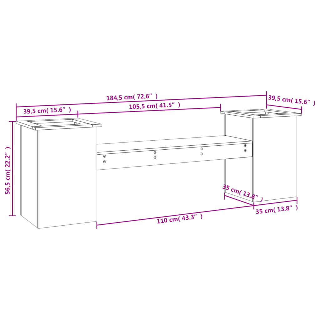 Banco c/ vasos 184,5x39,5x56,5cm madeira de pinho maciça branco